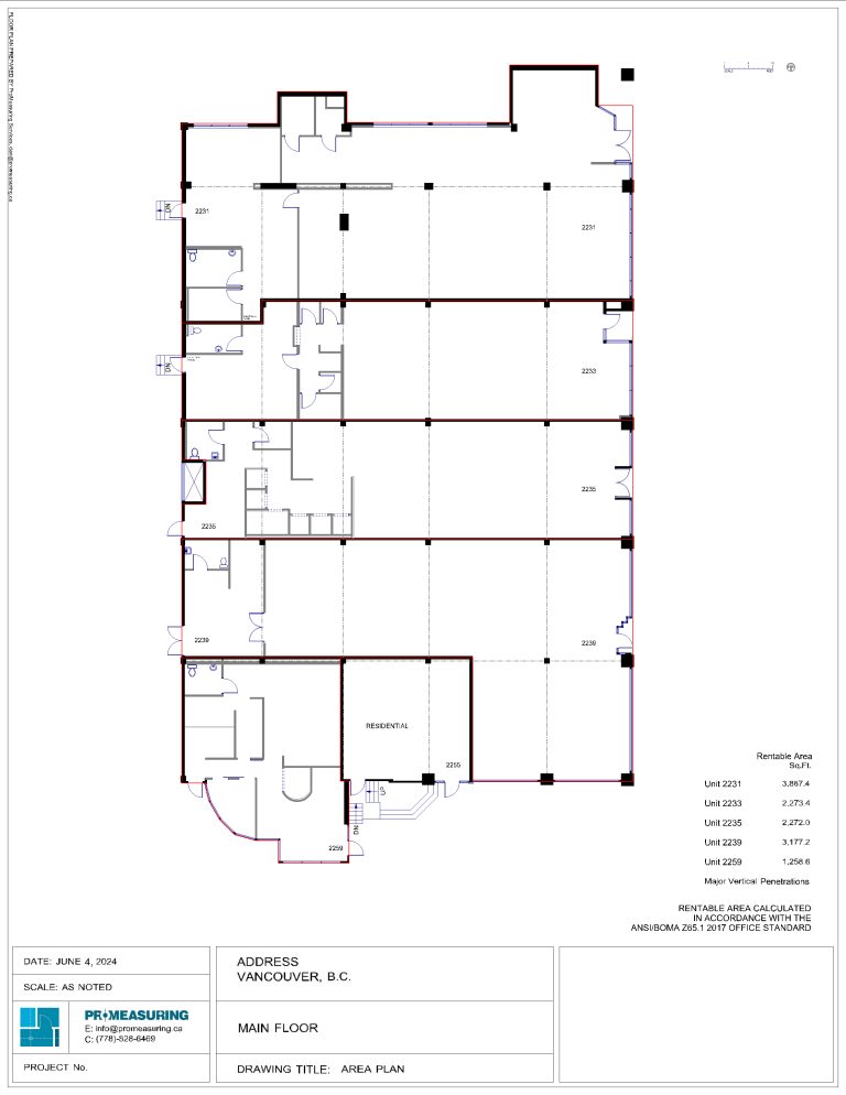 AREA PLAN – Space measurements, As-Built Drawings, BOMA Standard Area ...